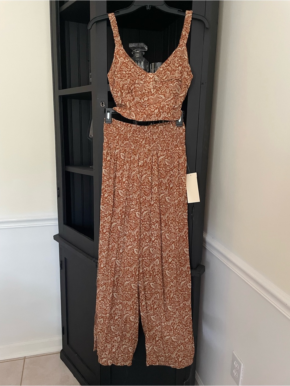 Paper Crane Rust Paisley Smocked-Waist Jumpsuit